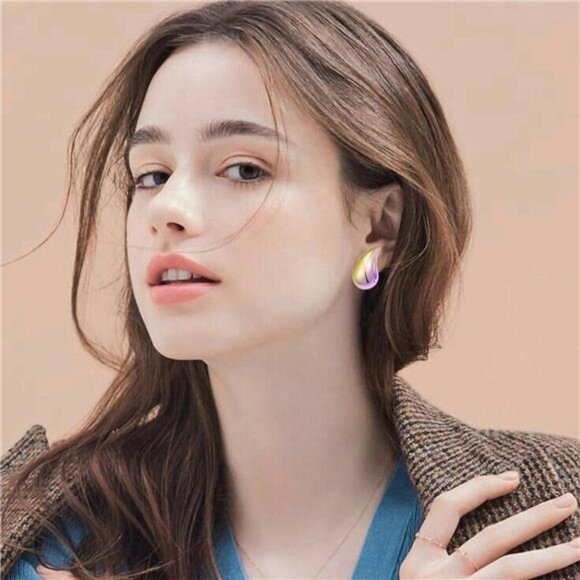 Chunky Teardrop Earrings – Gold & Silver Drop Studs, Hypoallergenic - Picture 2 of 4